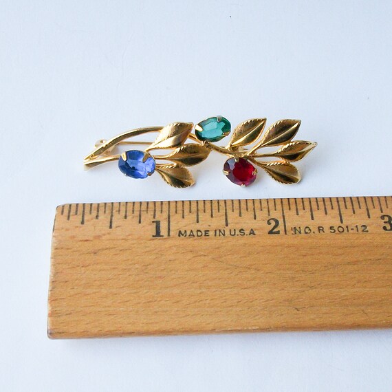 Vintage Blue Red and Green Flower Brooch - image 4