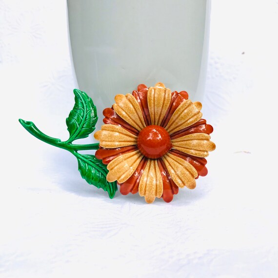 Vintage Orange Flower Brooch, 1960 Flower Power Pi