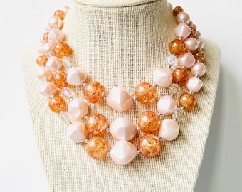Vintage Pink and Brown Necklace, Vintage 1950
