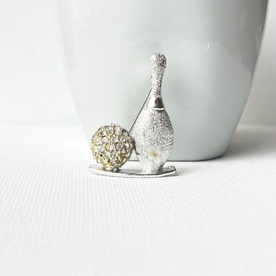 Vintage Dodds Bowling Brooch: Rhinestone Ball & Bowling Pin