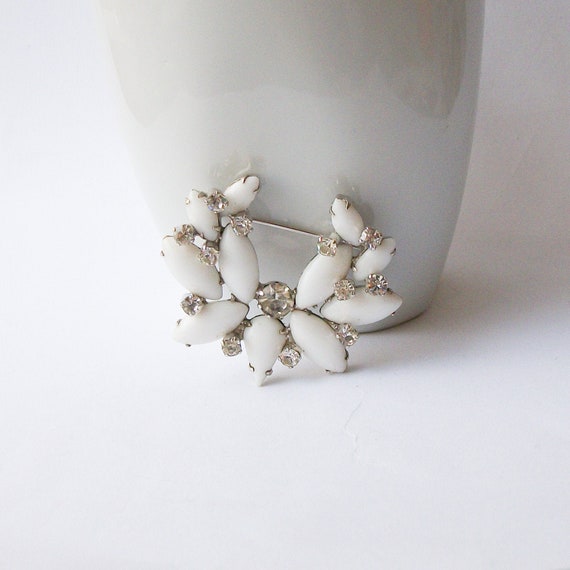 Vintage White Brooch Set by WEISS Clip Earrings by