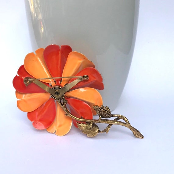 Vintage Orange Flower Brooch, 1960 Flower Power P… - image 4