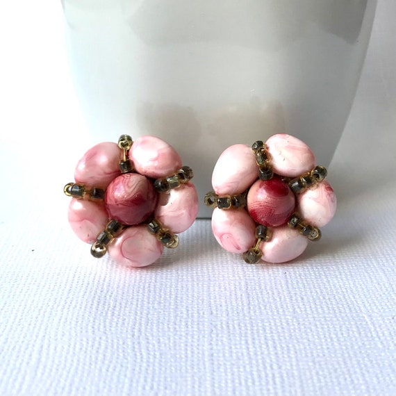 Vintage Pink Clip Earrings, Hong Kong - image 1