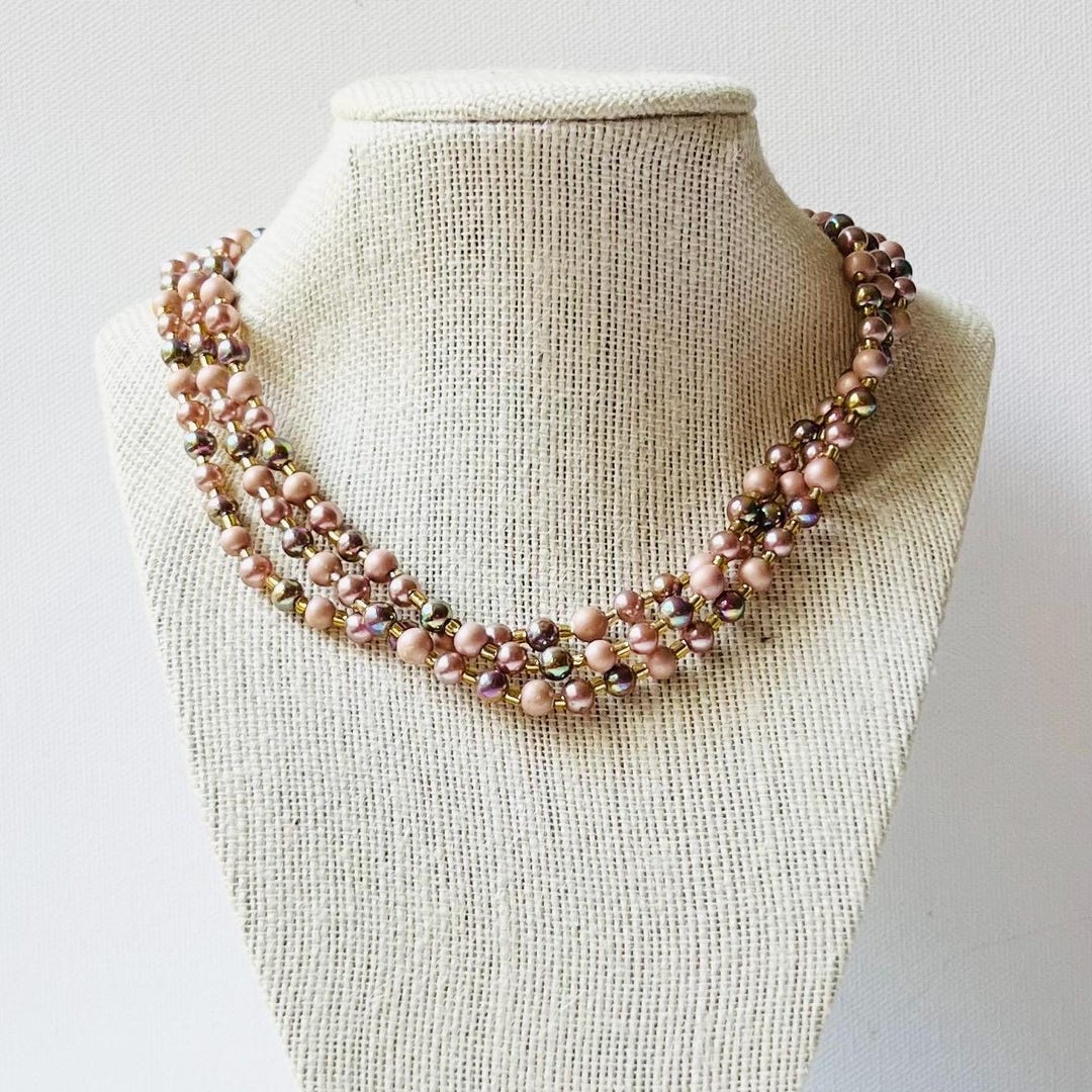 Vintage Blush Beaded Necklace, Japanese Beads, 55 Inch - Etsy
