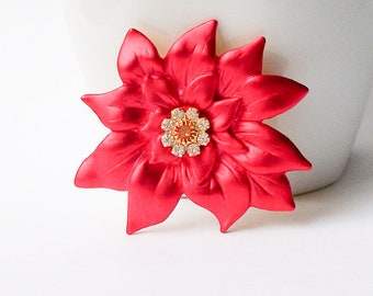 Vintage Poinsettia Brooch, Vintage Christmas Jewelry