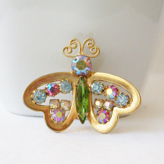 Vintage Crystal Butterfly Brooch, Vintage Butterf… - image 1