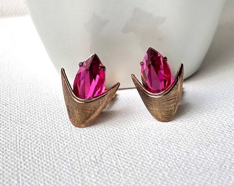 Vintage Dark Pink Clip Earrings