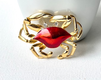 Vintage Crab Brooch, Red Crab Pin