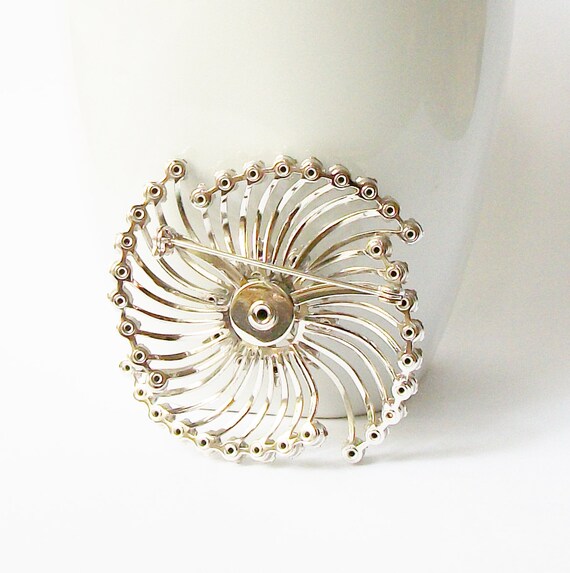 Vintage Rhinestone Flower Brooch, Clear Rhineston… - image 2