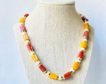 Vintage Yellow and Rust Orange Necklace, 19 inches