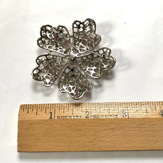 Vintage Pink Crystal Flower Brooch - image 4