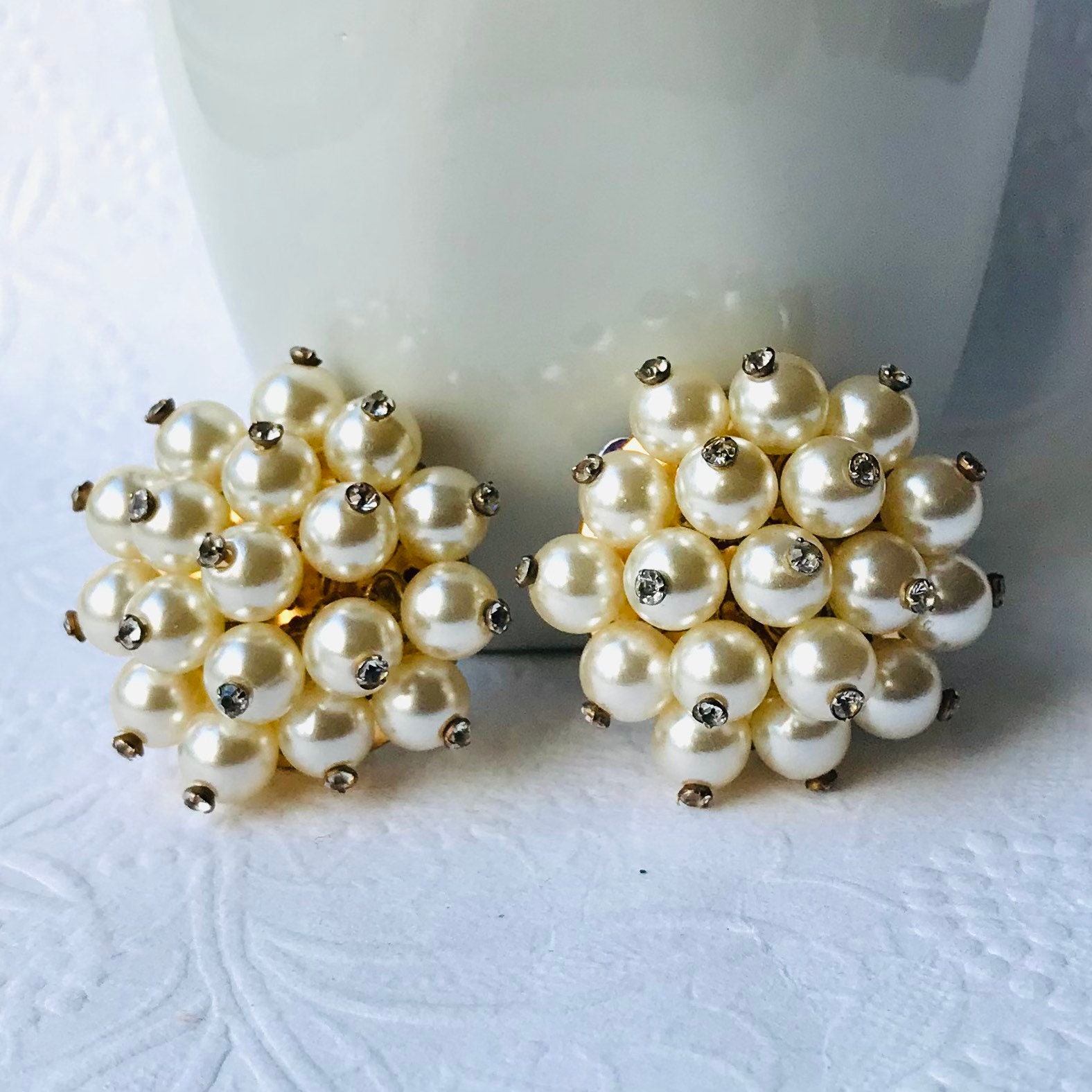 Vintage Pearl Cluster Clip Earrings - Etsy