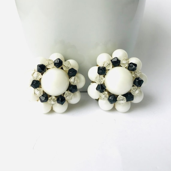 Vintage White and Black Clip Earrings Germany - image 1