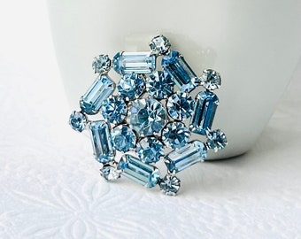 Vintage Blue Crystal Brooch, Something Blue