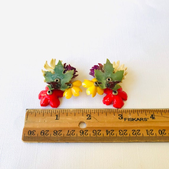 Vintage Multi-color Edelweiss Lucite Clip Earrings - image 2