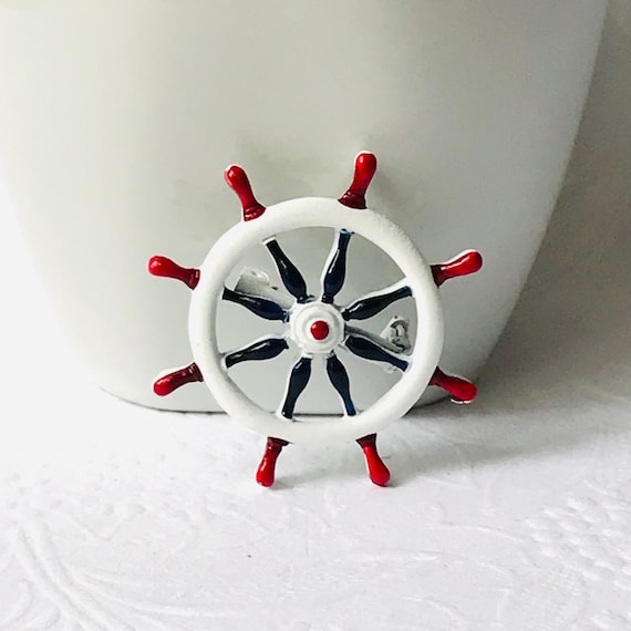 Vintage Ship Wheel Brooch, Vintage Nautical pin - image 1