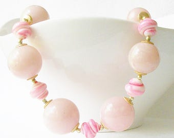 Vintage Pink Lucite Beaded Necklace: 1960s Costume Jewelry