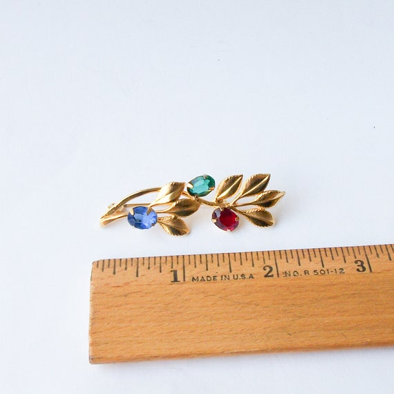 Vintage Blue Red and Green Flower Brooch - image 3