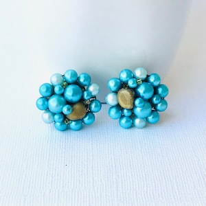 Vintage Blue Cluster Clip Earrings, Japan