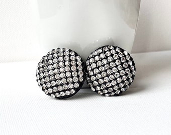 Vintage Big Black Crystal Clip Earrings