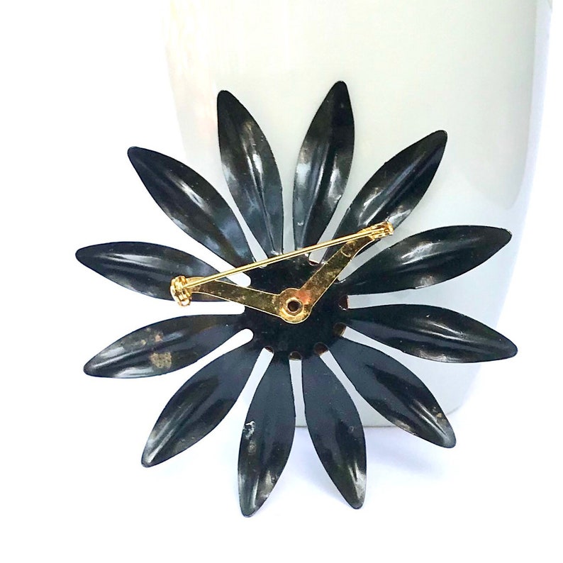 Vintage Black and White Flower Brooch 1960 Flower Power Pin