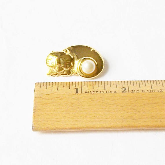 Vintage Cat Brooch, Pearl Cat Pin - image 2