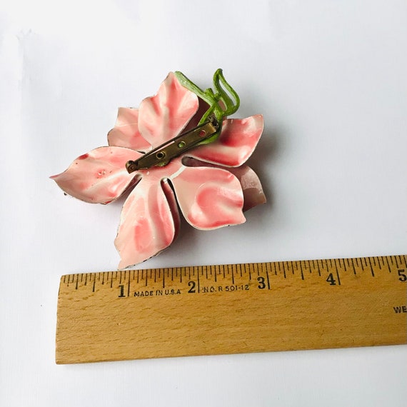 Vintage Pink Enamel Flower Brooch with a fly - image 3