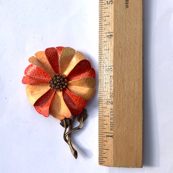 Vintage Orange Flower Brooch, 1960 Flower Power P… - image 3