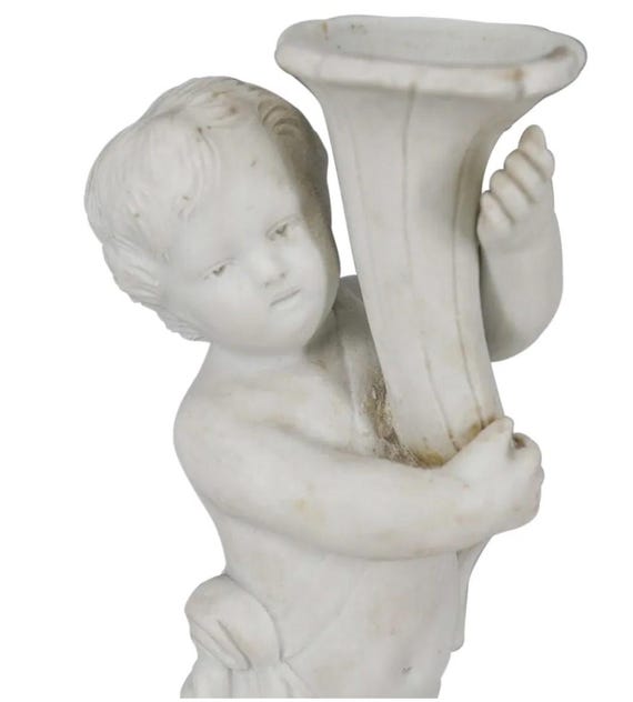 Antique Pair of French Vases Putto Louis XVI Rocco Style Blanc De Chine White Porcelain from China Vintage Antique Cherub