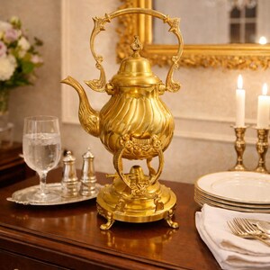 Antique Tea Kettle Brass Copper Spirit Kettle Teapot Vintage Brass Tipping Kettle With Burner and Stand