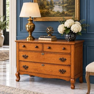 Console Table Antique Solid Oak Foyer Hallway Entryway Storage Removable Carved Mirror Victorian Dresser