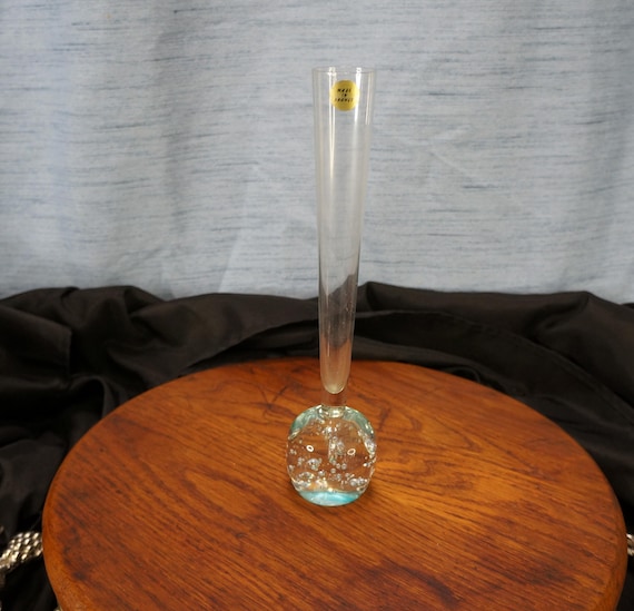 Vintage Bud Vase Hand Blown Controlled Bubble Sphere French Vase 1980 Tall 9.75"