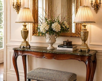 Tavolo francese Luigi XV ATTR Paul Sormani Parigi, consolle da ingresso con piano in finto marmo mogano.