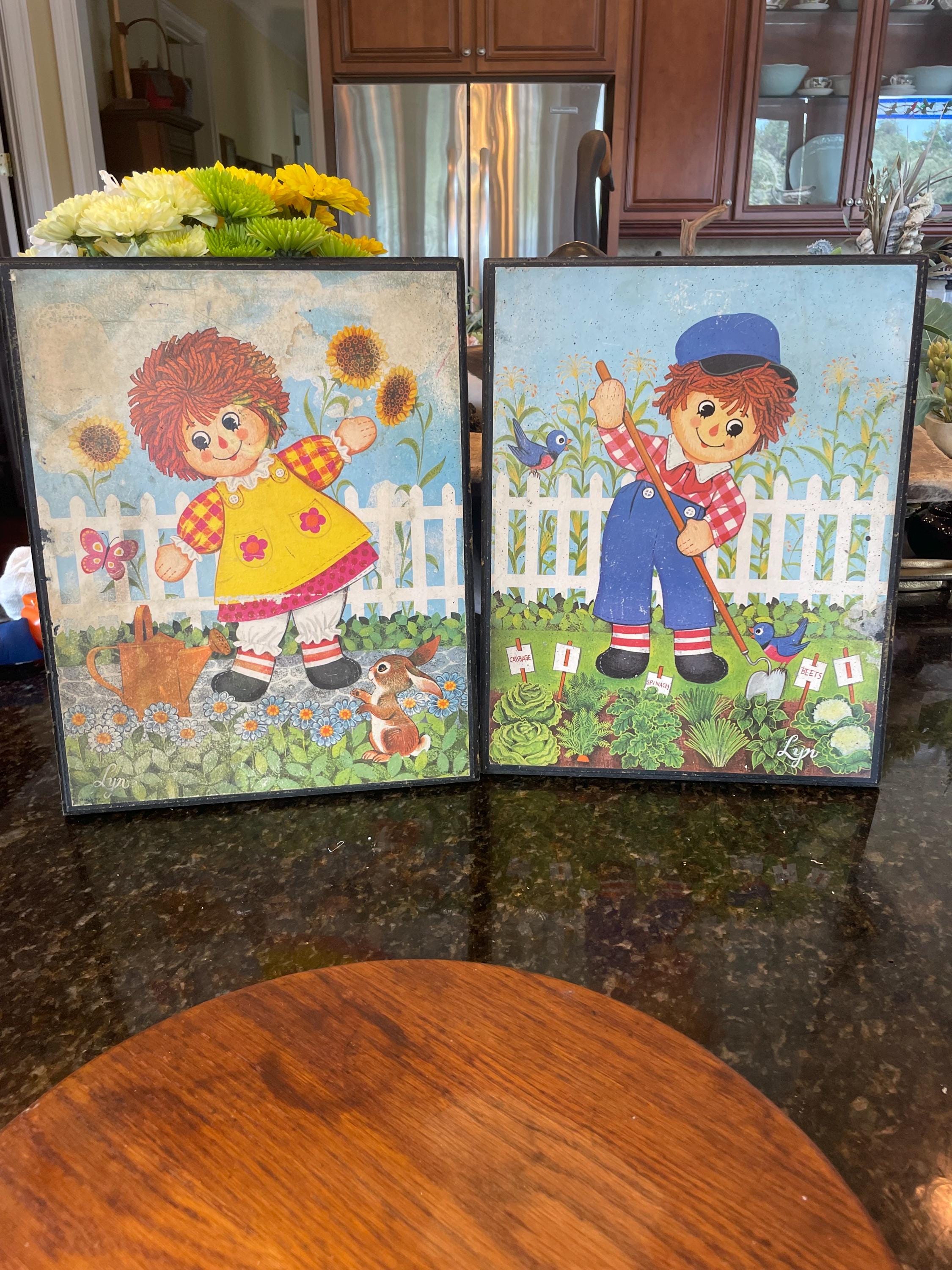 Raggedy Ann and Andy Wall Art Set 14.5 X 11.5” for Childrens