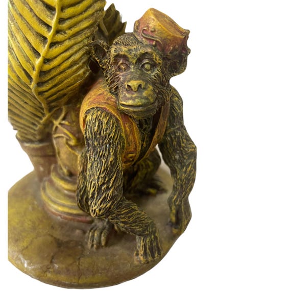 Monkey Bellhop & Decorative Leaf Accent Candlestick Holder 1998 CBK Ltd 9.5”