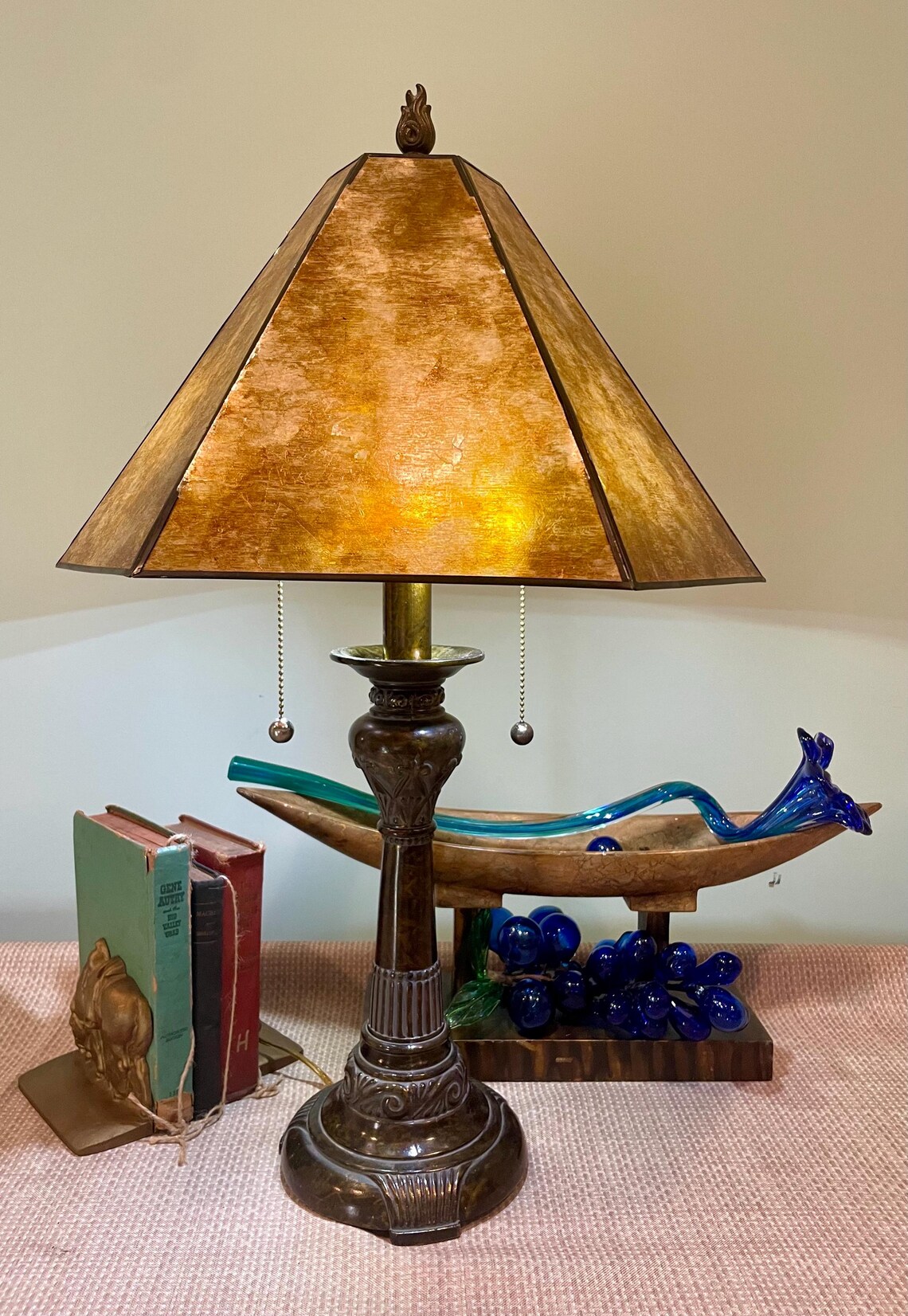 Vintage Mission Revival Mica Shade Table Lamp Bronze Finish Heavy Metal ...