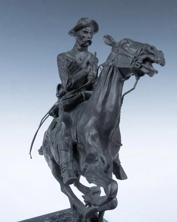 Remington, Frederick Remington, Original, 1800's, Trooper of the Plains, Bronze Sculpture, Bronze, Marble, Western Art, Frontier Art, Cowboy