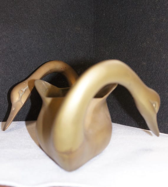 Vintage Planter Swans Brass Double Antique Swans Rare Unique Decor Art Deco MCM