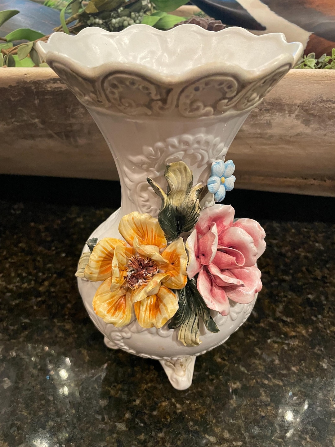 Vintage Capodimonte Large Floral Grecian Style Vase MCM - Etsy