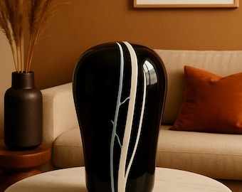 Vase Hand Blown Art Glass Vase Black and White Modern Contemporary 12 Inch Tall Minimalist Vases High End Decor