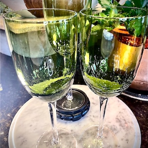 WHITE WINE Glass Olive Green Crackle Wine Glass Or Water 10 inch RARE - Each