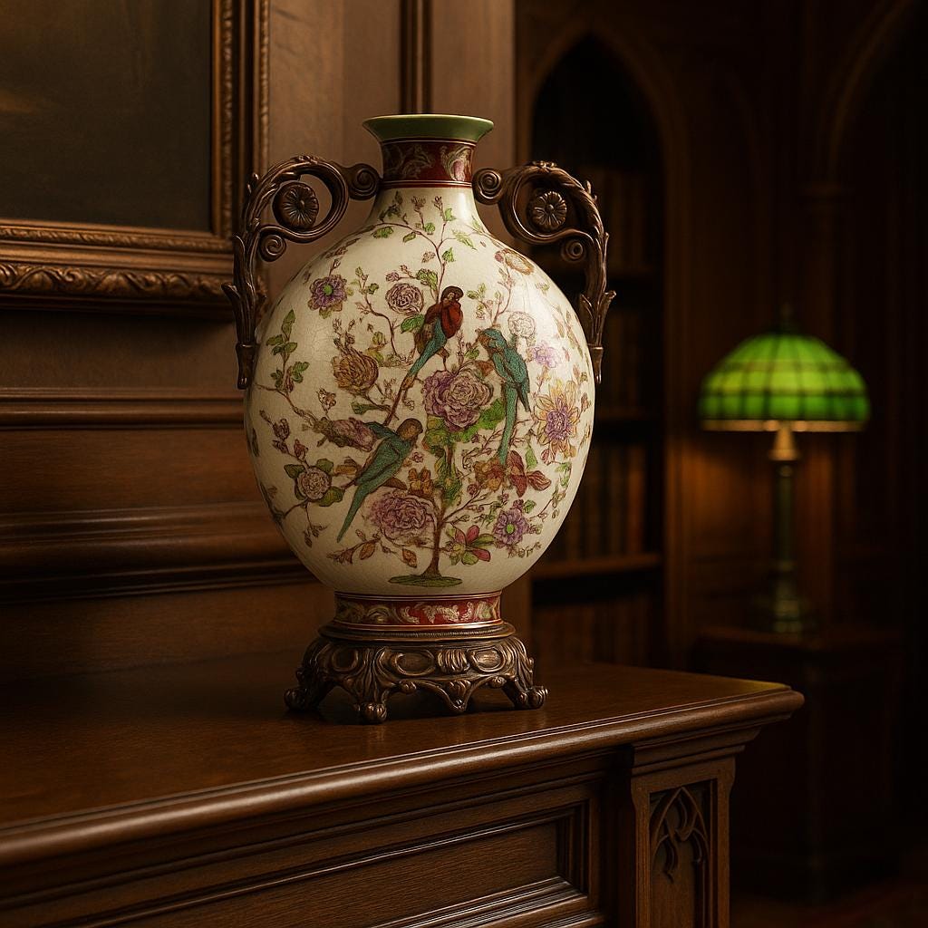 Chinese Famille Rose Hua Rong Tang Zhi 12 Inch Moon Flask Vase