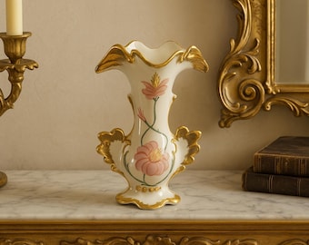 Antike europäische Continental Porzellan Vase Old Paris Form, 19.Jh. Florale vergoldete Rokoko Vase