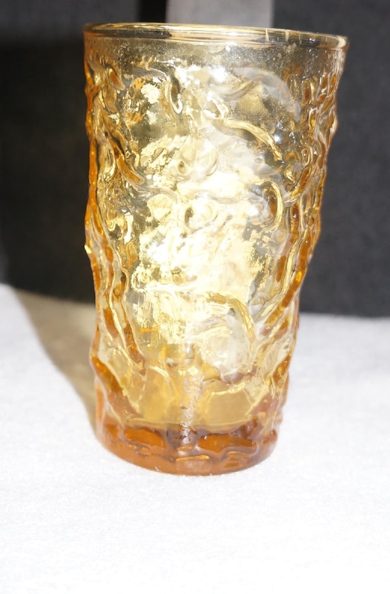 Juice Glass Anchor Hocking Amber Milano Lido Wavey Textured Pattern Vintage Antique