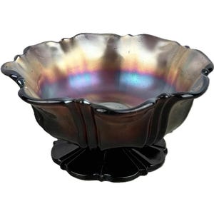 Vintage Carnival Glass Berry Bowl Iridescent Amethyst Blue Gold Rainbow
