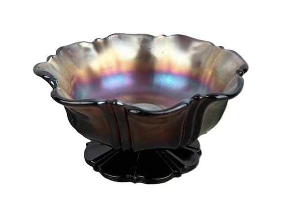 Vintage Carnival Glass Berry Bowl Iridescent Amethyst Blue Gold Rainbow