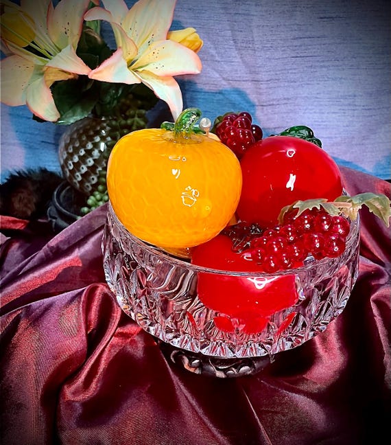 Vintage Fruit Bowl  Crystal Walther Starburst Rain Teadrop Heavy Large Cut Crystal Bowl 7.25”
