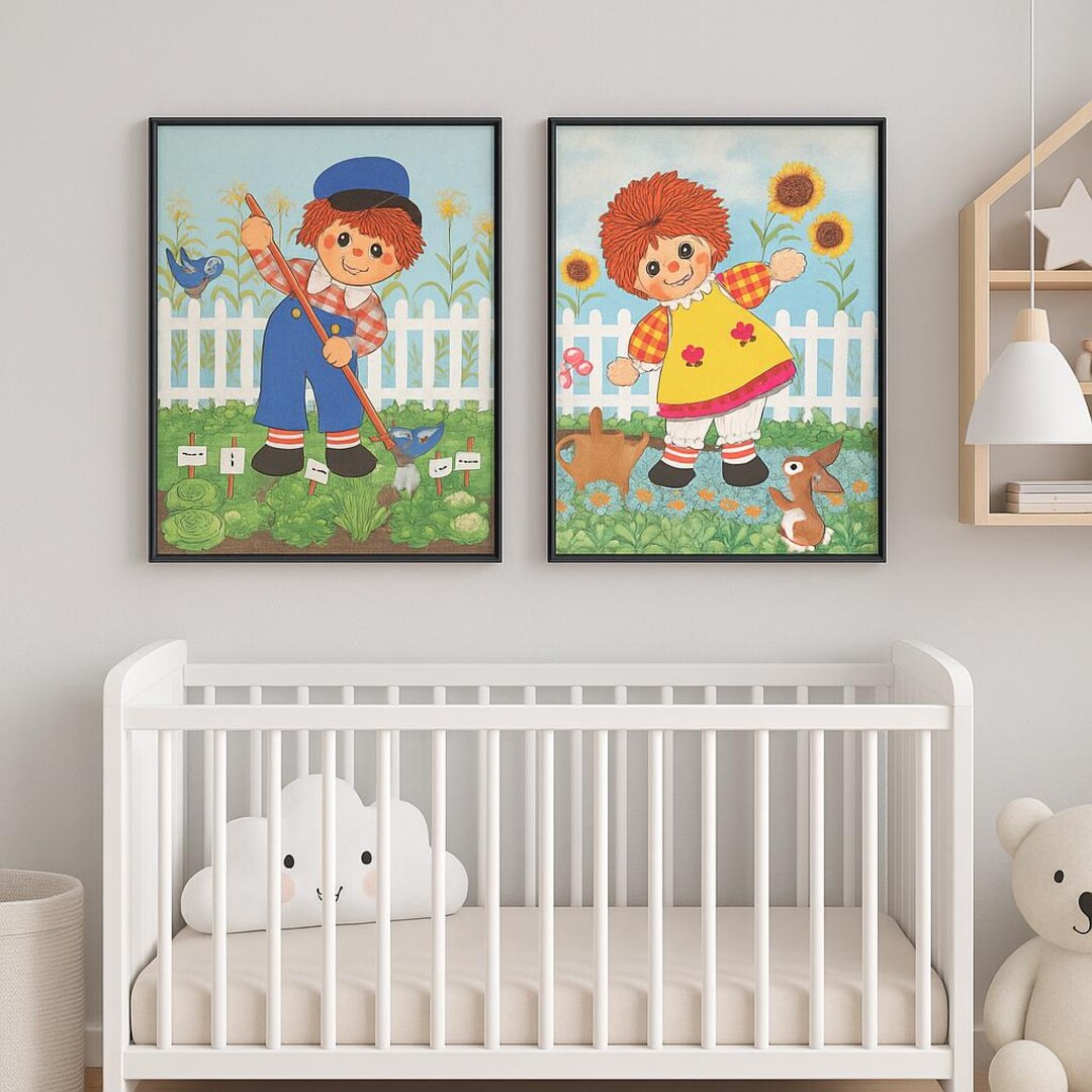 Raggedy Ann and Andy Wall Art Set 14.5 X 11.5” for Childrens