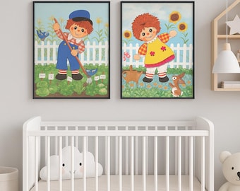 Raggedy Ann and Andy Wall Art Set 14.5 X 11.5” for Childrens