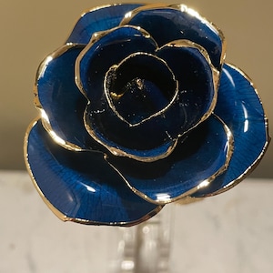 New Gold Real Blue Rose Dipped in Gold Long Stem Authenticity Certificate with Stand Mothers Day Gift, Anniversay Gift, Birthday Gift